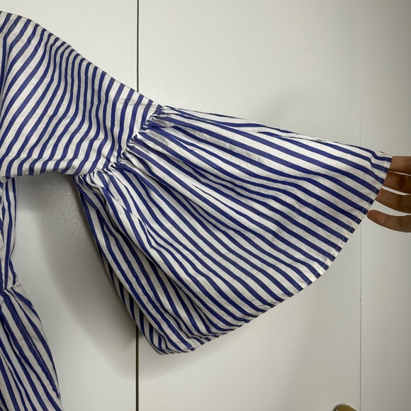 Mark D Sikes 100% Cotton blue and white striped bell sleeve top size 0 - Picture 7 of 8